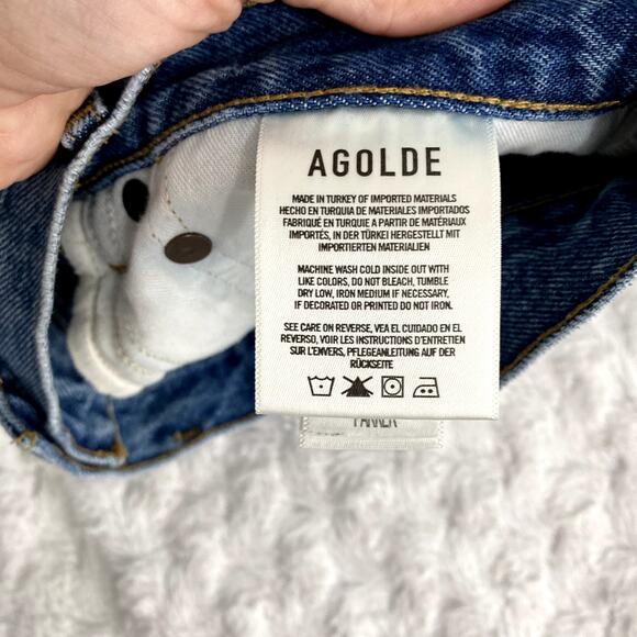 Agolde Blue Medium Wash Denim Grudge Parker Distressed Vintage Fit Shorts 30 - Picture 7 of 11